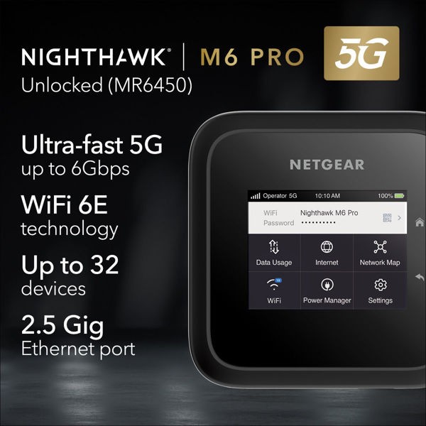 Netgear Nighthawk M6 Pro 5G WiFi 6E Mobile Hotspot Router, Unlocked, Up to  6Gbps